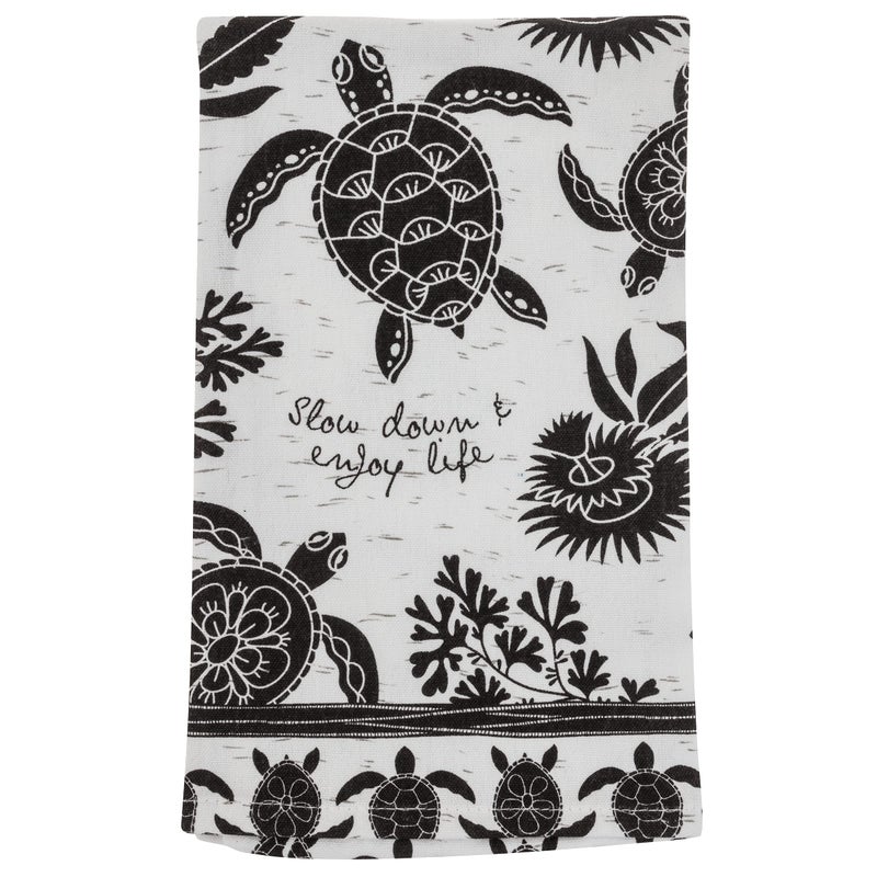 Karma Gifts Black and White Boho Tea Towel,Cotton, Sea Turtle - Image 1